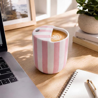 Ceramic Mug with Sip Hole 10 oz Novelty Pink Striped Ceramic Coffee Mug Hand - Image 5