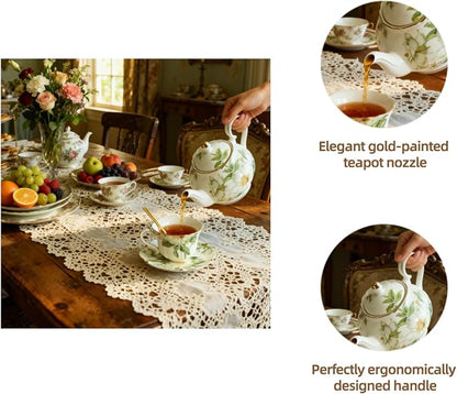 Vintage Porcelain Floral Tea Set — 22oz Teapot + 2 Tea Cup & Saucer Sets + 2 - Image 8