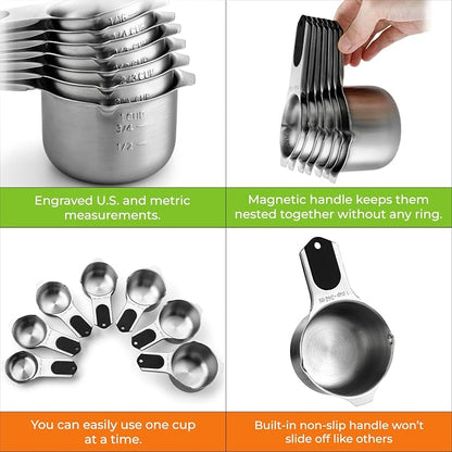 Spring Chef Magnetic Stainless Steel Measuring Cups Set of 7 Patented Black | - Image 4