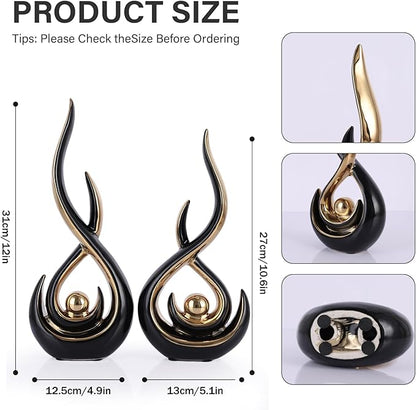 DOVDOV Ceramic Abstract 2 Piece Statue Set, Black and Gold Home Decor Accents for Home Decor Statue Mantelpiece on Unique Shelf Decor, TV Cabinet Divider Table top and Dining Table Centerpiece.