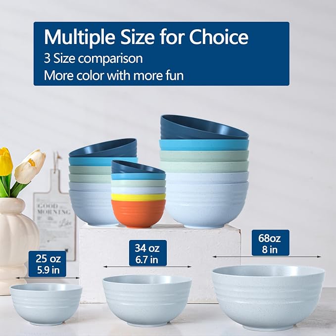 【6 Pcs】Unbreakable Mixing Bowls Unbreakable Salad Bowls, 68 Ounces Microwave - Image 8