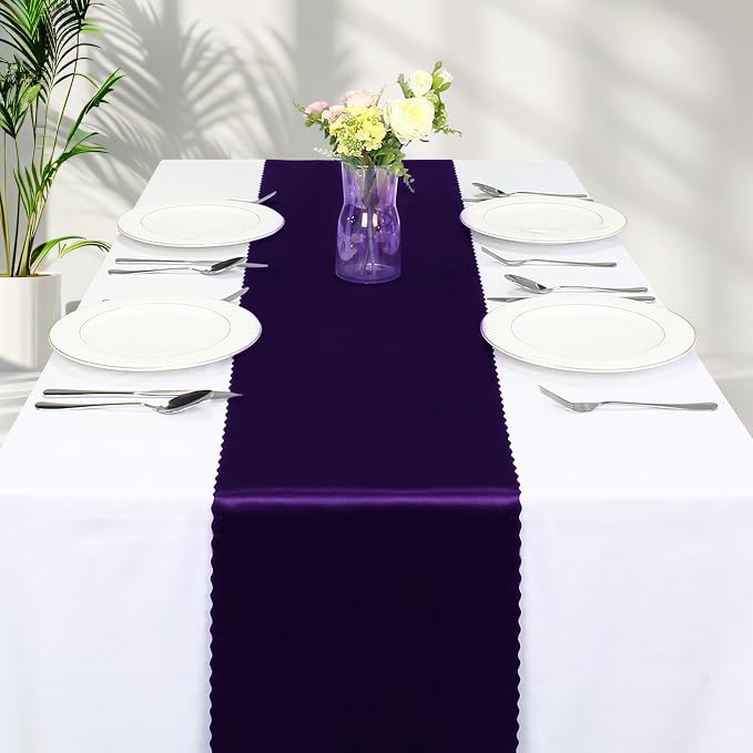 VACVELT Purple Satin Table Runners, 12x72 Inch, 12 Pack, Scalloped Edge | Silky - Image 8