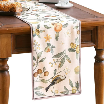 bilin gaier Designer Vintage Linen Small Table Runner, Floral Fruit Pattern by bilingaier