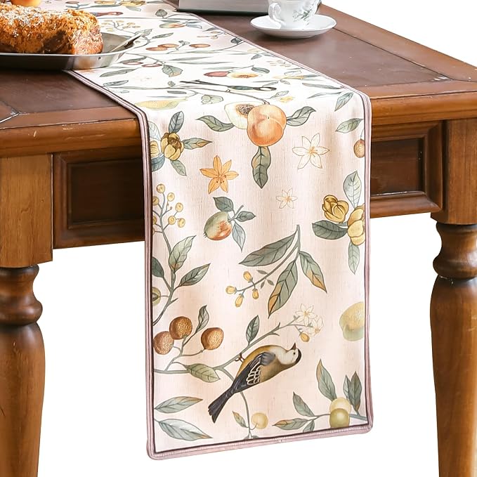 bilin gaier Designer Vintage Linen Table Runner, Floral Fruit Pattern, Dining by bilingaier