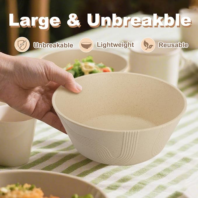36 oz Wheat Straw Bowl, Unbreakable Cereal Bowls Set of 6, Microwave and - Image 6