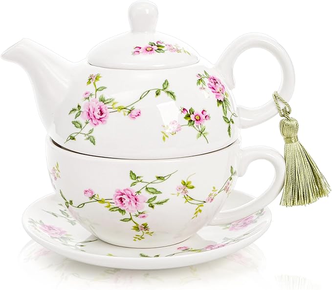 Coloch Tea for One Set, Porcelain Teapot Cup and Saucer Set by Coloch