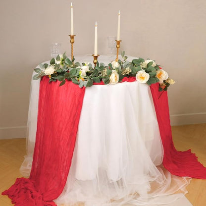 Snowkingdom 6 PCS Red Cheesecloth Table Runner 10 Ft, 120 inch Long Cheese - Image 4