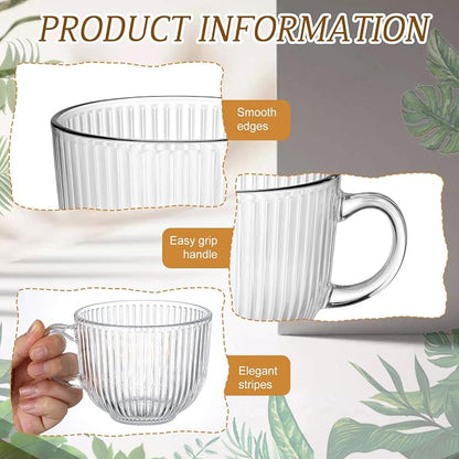 12 Pack Glass Coffee Mugs with Handles, 12 Ounces Glass Breakfast Mugs Bulk - Image 3