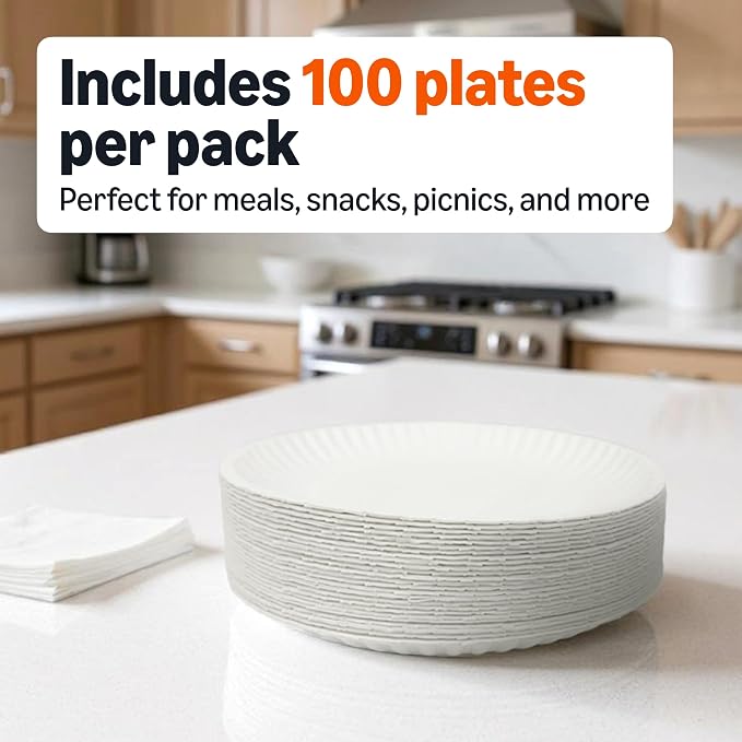 Amazon Basics 9" Uncoated White Paper Plates, Microwave Safe - Image 3