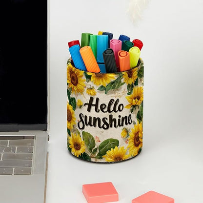 Sunflower Leather Pen Holder for Desk, Desktop Caddy Stationery Organizer for - Image 5
