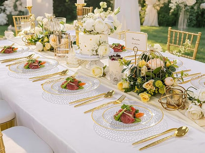 Rubtlamp 60Pcs Clear Plastic Plates,Clear Disposable Plates With Gold Rim,Heavy-duty Gold Plates,Hammered Party Plates Include 30Clear Dessert-Platos,30Dinner-Platos for Wedding, Party