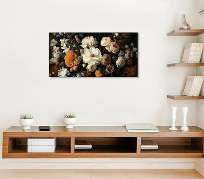ADJUVANT Wall Art Vintage Floral Bouquet 48" L x 24" W, Flowers Peonies And Roses Canvas Painting Botanic Artwork Blossoms Prints Floral Wall Decor for Living Room Bedroom Dining Room Home Office