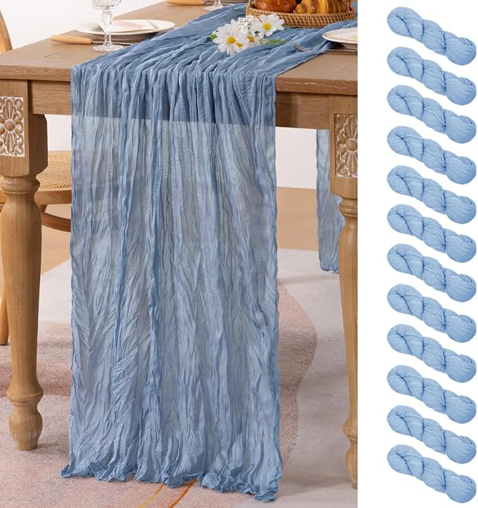 12 Pack Dusty Blue Cheesecloth Table Runner 10ft Boho Gauze Runner | by MLMC