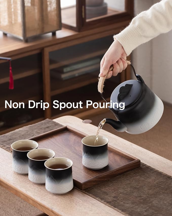ZENS Japanese Tea Set with 4 Cups, 33.8oz Ceramic Infuser Pot - Image 3