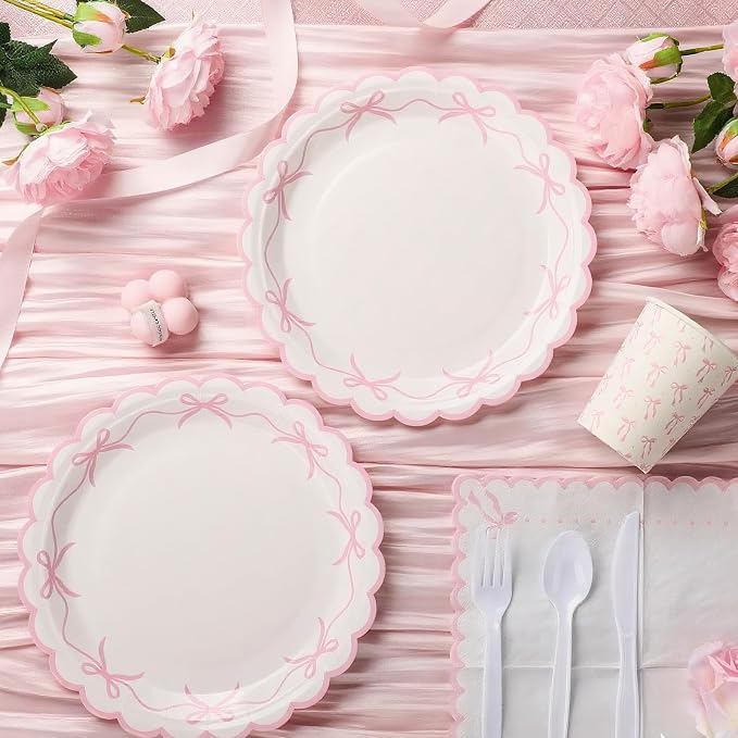 Sieral 144 Pcs Coquette Birthday Party Decor, Scalloped Paper Plates, Napkins - Image 5