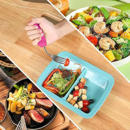 Adaptive Utensils for Hand Tremors,Arthritis and Parkinsons -Weighted Silverware with Non-Slip Handle to Easy Grip,Eating Flatware for Elderly Use (Right Hand 1 pc Fork+1 pc Spoon=2 pcs,Pink)