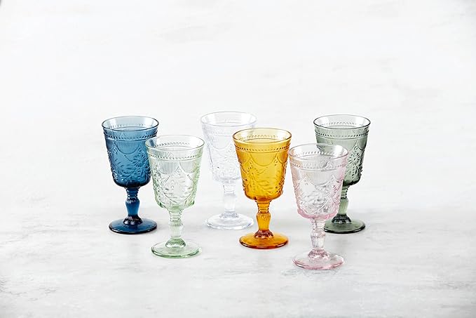 FORTESSA Debutante Vintage Themed Glassware, 10 Ounce Water Goblets (Set of 6), Dishwasher-Safe Water Glasses, Clear