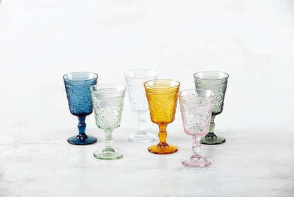 FORTESSA Debutante Vintage Themed Glassware, 10 Ounce Water Goblets (Set of 6), Dishwasher-Safe Water Glasses, Cornflower Blue