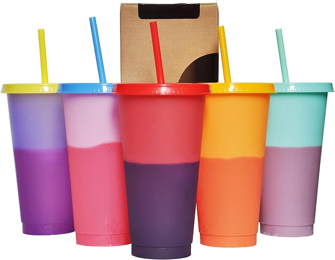 Color Changing Cups, 5 Pack 24oz Plastic Tumblers, Reusable Iced Coffee & by Alohastarttg
