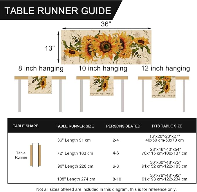 Seliem Fall Sunflowers Table Runner, Vintage Spring Summer Flower Home | - Image 7