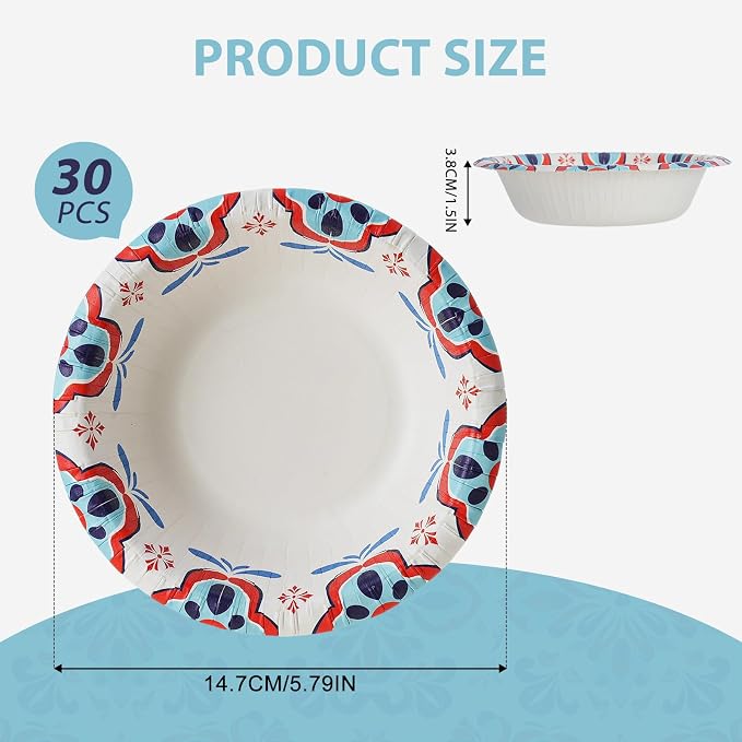 Paper Bowls Disposable Soup Bowl, Heavy Duty Printed Disposable Bowls Bulk - Image 2