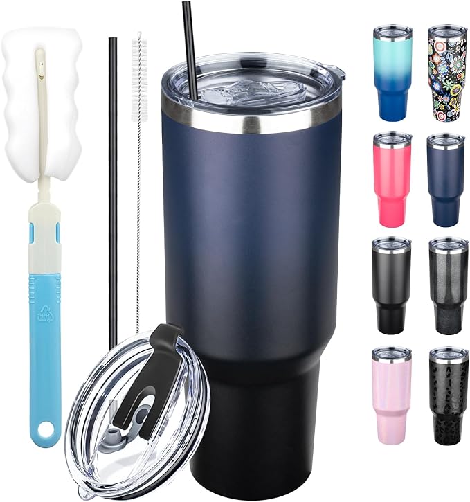 40 oz Tumbler with Lids and Straws, Stainless Steel Insulated Coffee Tumbler by GUDEMAO