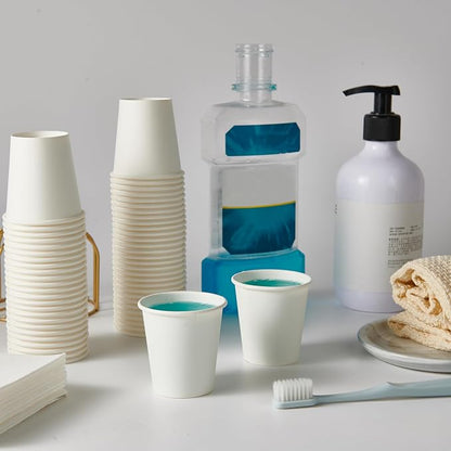 TV TOPVALUE 3 oz Paper Cups, Mini Size, Bathroom Mouthwash, Disposable Cups - Image 3