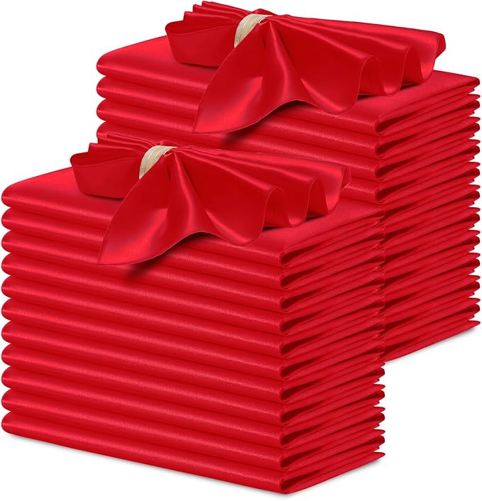 P Pothuiny 24 Pcs Red Satin Napkins 17 x 17 Inch, Satin Cloth Napkins | Square by P+Pothuiny