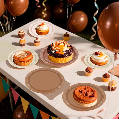 180Pcs Brown Party Supplies Boho Paper Plates and Napkins Serve 60 | Disposable - Image 4