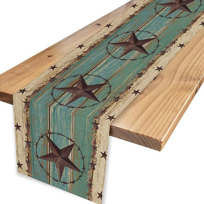 Texas Western Star Table Runner, Rustic Farmhouse Green Wooden Barn Plank - Image 4