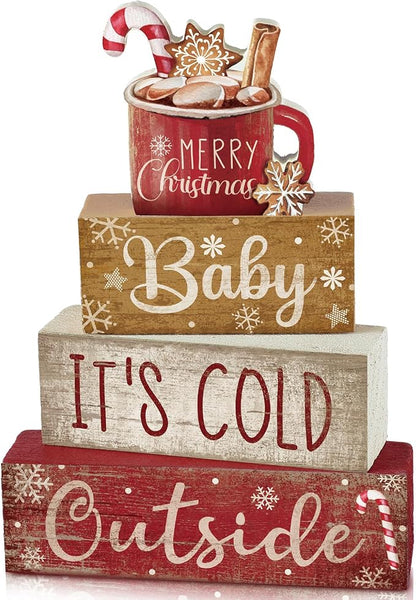 Moucuny 4 Pcs Christmas Table Decor Wooden Hot Cocoa Decoration Christmas by Moucuny