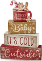 Moucuny 4 Pcs Christmas Table Decor Wooden Hot Cocoa Decoration Christmas by Moucuny