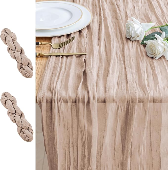 Cheesecloth Table Runner 10FT 2Pcs Nude Pink Boho Gauze Sheer Table Runners | by Xiomot