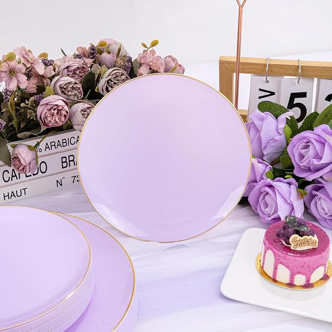 PULOTE 100PCS Purple Plastic Plates Disposable - Image 8