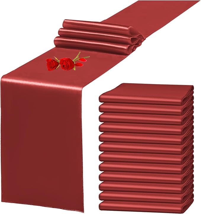 12 Pack Terracotta Satin Table Runner 12 x 108 Inch Long Premium Table Runners by YMHPRIDE