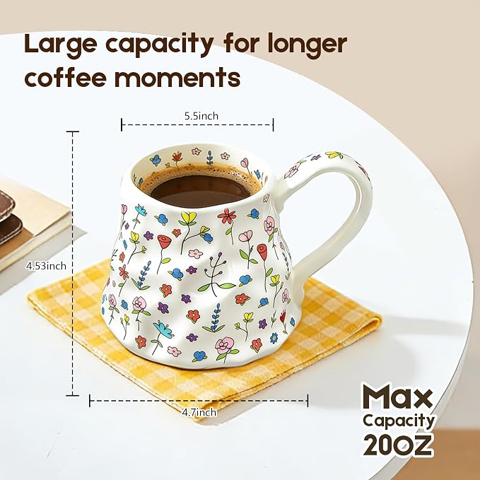 Large Coffee Mug 20 oz, Oversized Cute Floral Ceramic Mug, Big Coffee Mugs - Image 2