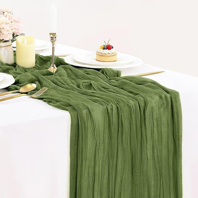Moss Green Cheesecloth Table Runner 35x120 Inch 10FT Long Rustic Boho Olive by BlueTopCoLtd