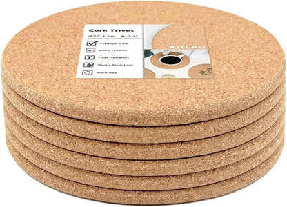 Cork Trivets for Hot Dishes, Hot Pots and Pans, 8 Inch 6 Pcs | High Density by KITLAB