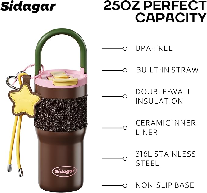25oz Insulated Tumbler Ceramic Stainless Steel Water Bottle, Leak Proof - Image 2