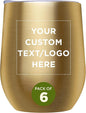 Custom Stemless Wine Glass Tumblers with Lids by Largo 11 oz. Set of 6, Personalized Bulk Pack - Perfect for Wine, Cocktails, Other Hot & Cold Beverages - Gold