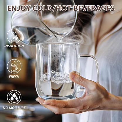Double Walled Glass Coffee Mugs 16 OZ, Borosilicate Glass Coffee Cups Set of 4 - Image 4