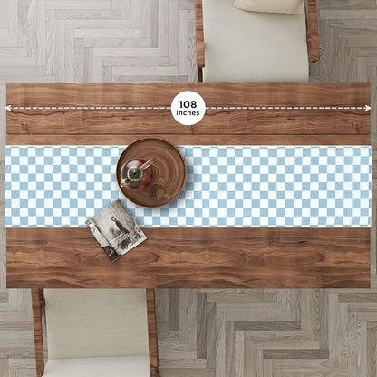 Folkulture Summer Table Runner 108 Inches Long | Blue Checkered | Table Runner - Image 2