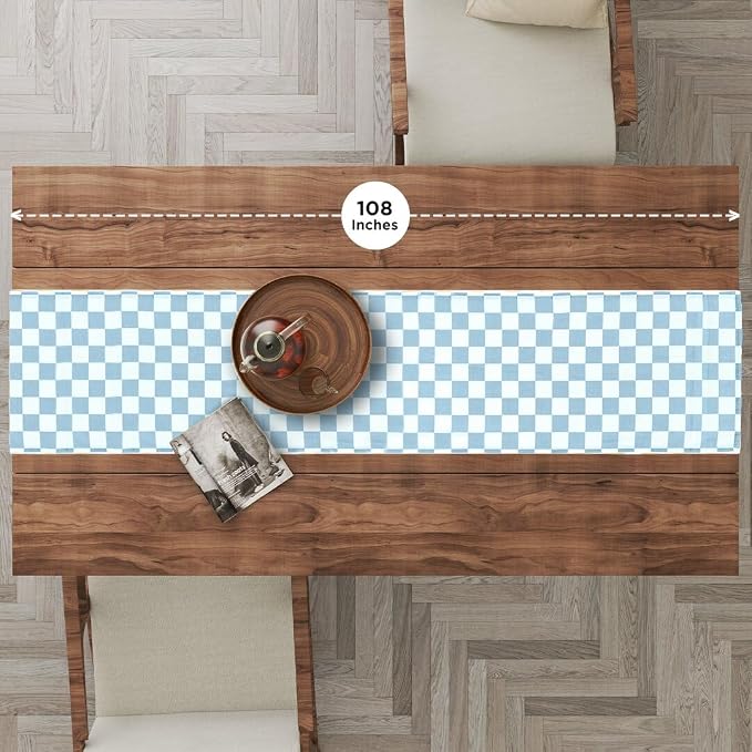 Folkulture Summer Table Runner 72 Inches Long | Blue Checkered | Table Runner - Image 2