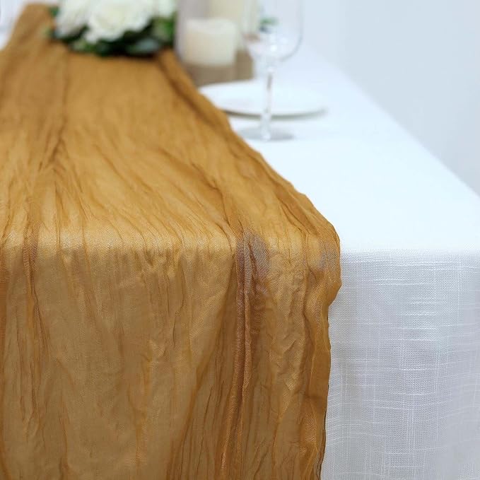 Efavormart 10ft Mustard Yellow Cheesecloth Table Runner - Image 8