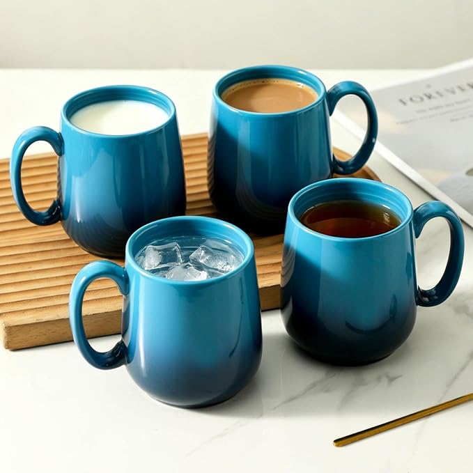HASENSE 15oz Large Ceramic Mug Set, 4-Piece Blue Ombre Coffee Cups - Image 5