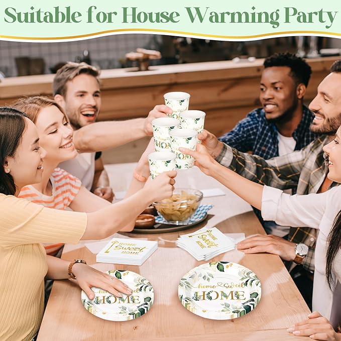 Zubebe 120 Pcs Housewarming Party Tableware Home Sweet Home Plates and Napkins Disposable Sets Rustic Leaves Floral House Warming for New House Wedding Party Supplies Serve 24 Guests(Classic Style)