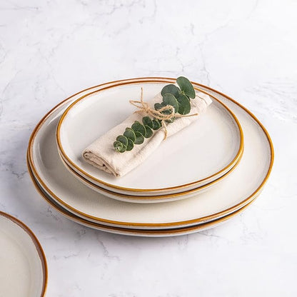 AmorArc Ceramic Dinner Plates Set of 6, 10.5 Inch Handmade Reactive Glaze Stoneware Plates,Large Rustic Shape Dinnerware Dish Set for Kitchen, Microwave & Dishwasher Safe,Scratch Resistant-Pearl White