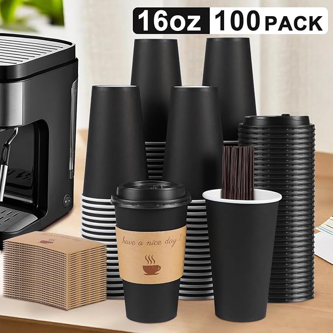 Clawsoff 100 Pack 16 oz Disposable Paper Coffee Cups - Image 3