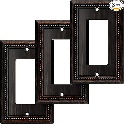 Henne Bery Sunken Pearls Heavy Duty Decorative Wall Plate Switch Plate Outlet Cover (Single Decorator, 3 Pack, Aged Bronze)