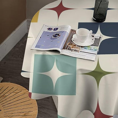 Middle Century Modern Round Tablecloth, Retro Mid Century Geometry Abstract Bohemia Tablecloth for Home Party Dining Room Kitchen Decor 50Inch(127cm)